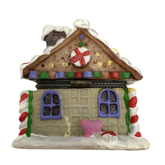 Ceramic Hinged Gingerbread House Shop Christmas Trinket Box Gumdrops 2.5” - Picture 3 of 6